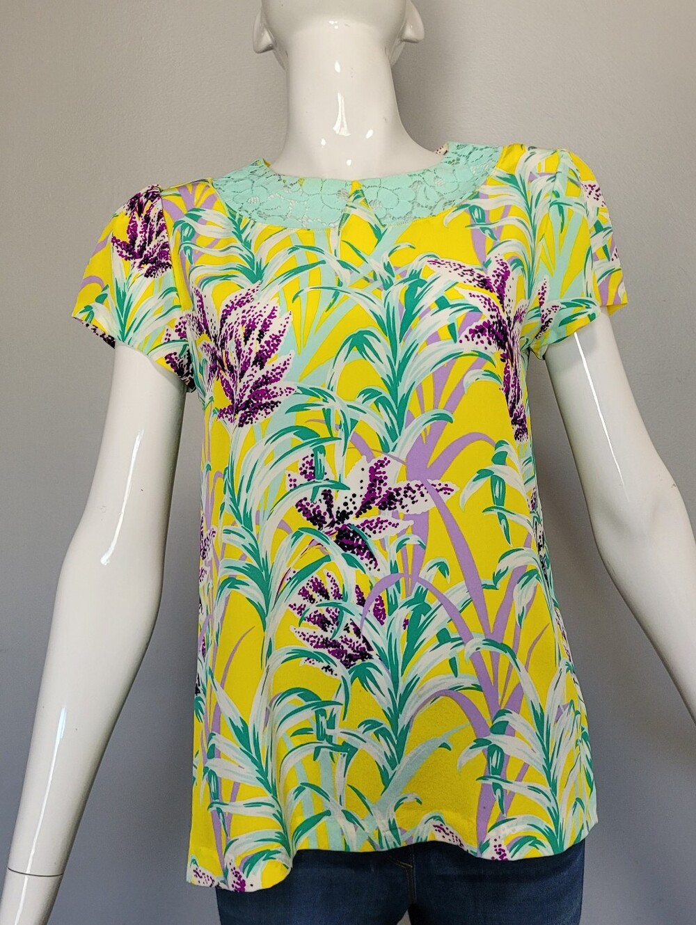 Kate Spade New York Roslyn Silk Floral Lace Yoke Blouse, Size 4
